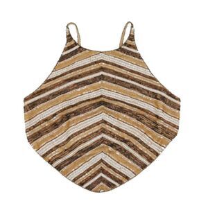 Escada Silk Beaded Sequin Top Gold Brown Stripe Cami Party Formal Rare Medium